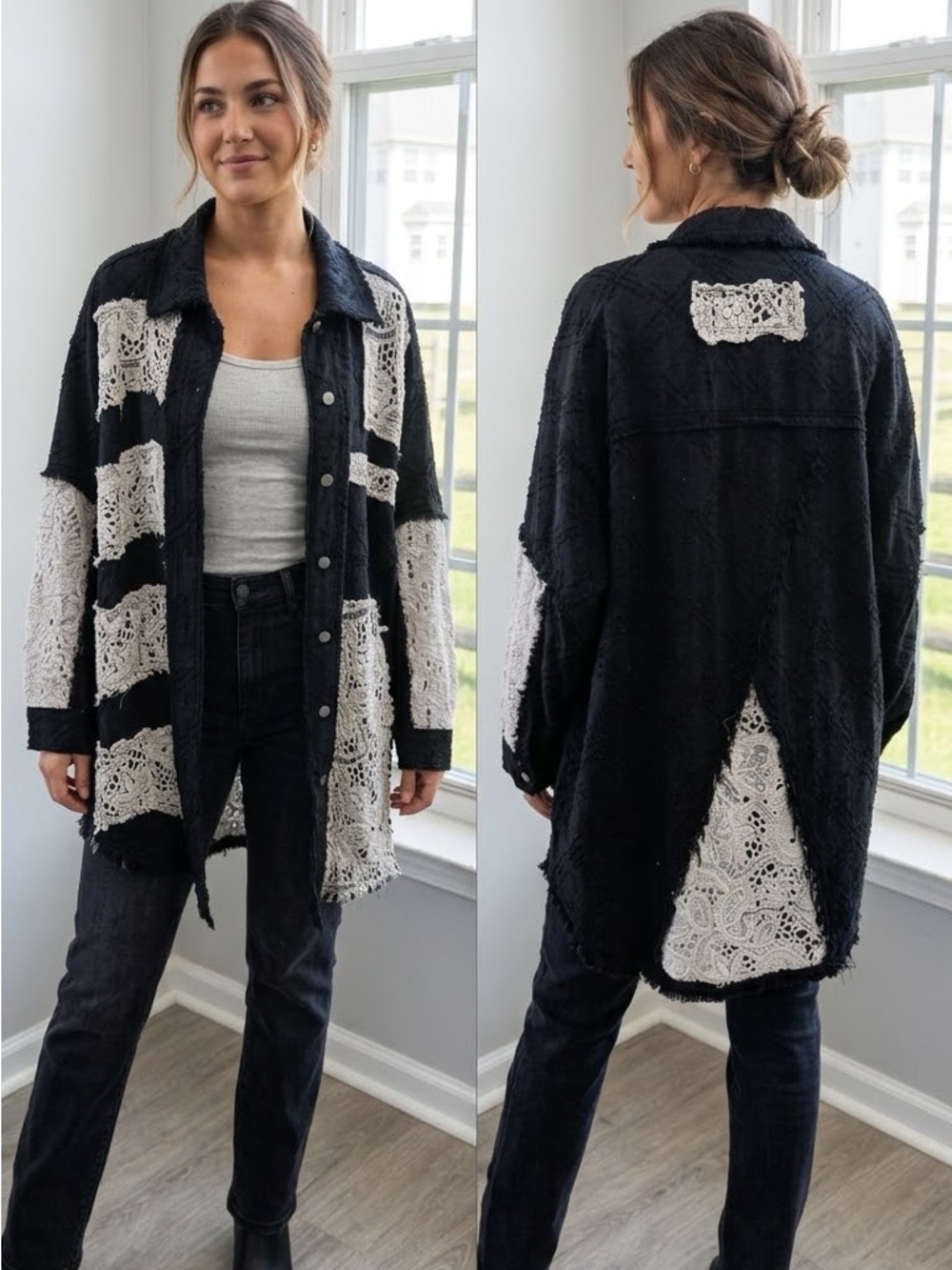 POL Black Jacket with Cream Crochet Inset